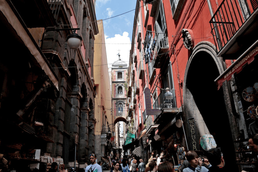 Street in the San Gregorio Armeno neighborhood with 40 active workshops